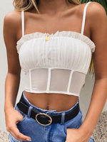 Weiße Cami Top Straps Hals Sexy Polyester Camis für Frauen