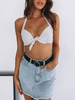 Weiße Cami Top Träger Hals Schnür Polyester rückenfrei sexy Polka Dot Frauen Camis