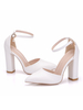 Weiße Fersensandalen für Frauen Chunky Heel Pointed Toe PU Leder Sexy Knöchelriemen Heels