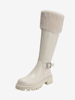 Weiße flache kniehohe Stiefel mit runder Spitze und halbhoher Stiefel für Damen