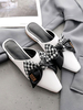 Weiße flache Pantoletten Leder Square Toe Bow Slip-On Schuhe