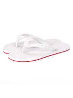 Weiße Flip Flops Runde Zehen Slip On Artwork Muster Atmungsaktive Rindsleder Sommer Casual Flat Heels
