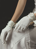 Weiße Frauen Hochzeitshandschuhe Satin Stoff Perlen Blumen Brauthandschuhe