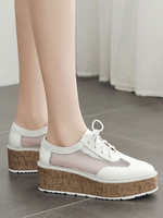 Weiße Frauen Oxfords Round Toe Leder Schnür-Freizeitschuhe