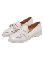 Weiße Frauen Slipper Leder Runde Zehen Schleifen Slip On Freizeitschuhe