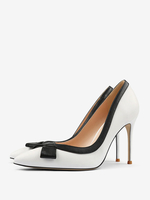 Weiße High Heels für Damen mit spitzer Zehenpartie und Schleife zum Reinschlüpfen