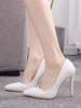 Weiße High Heels Frauen Spitze Stiletto Absatz Slip On Pumps Plus Size Dress Schuhe