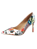 Weiße High Heels Frauen Spitzschuh gedruckt Stiletto Absatz Pumps Abendschuhe
