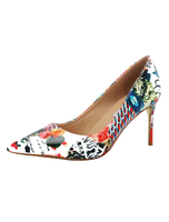 Weiße High Heels Frauen Spitzschuh gedruckt Stiletto Absatz Pumps Abendschuhe