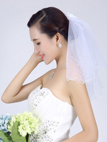 Weiße Hochzeit Schleier Tüll Zweiklassen wulstigen Rand kurze Brautschleier