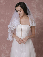 Weiße Hochzeit Schleier zwei Tier Pailletten Spitze Applique Rand Brautschleier