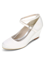 Weiße Hochzeit Schuhe Keilabsatz Criss Cross Mutter Schuhe Satin Hochzeit Gast Schuhe