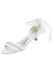 Weiße Hochzeit Schuhe Kitten Heel Sandalen Perlen Strass Ankle Strap Brautschuhe mit Schleife