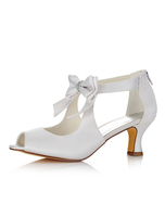 Weiße Hochzeit Schuhe Satin Peep Toe Bogen Zip Up Brautschuhe für Frauen