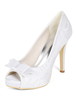 Weiße Hochzeit Schuhe Spitze Peep Toe Bow Plus Size Mutter Schuhe High Heel Brautschuhe