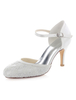Weiße Hochzeit Schuhe Spitze Runde Zehe verstellbarer Gurt Schnalle High Heel Brautschuhe