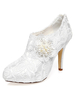 Weiße Hochzeits Booties Blumen Spitze Perlen Hochzeitsschuhe
