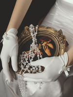 Weiße Hochzeitshandschuhe Handschuhe Satin Stoff Schleifen Brauthandschuhe