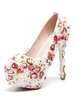 Weiße Hochzeitsschuhe Frauen-Plattform-Blumen-Detail-Absatz-Abendschuhe