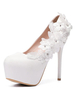 Weiße Hochzeitsschuhe Plattform Mandel Blumen Perlen High Heel Brautschuhe