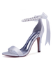 Weiße Hochzeitsschuhe Satin Open Toe Perlen Bow High Heel Brautschuhe Party Schuhe