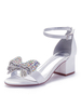 Weiße Hochzeitsschuhe Satin Open Toe Strass Bögen Chunky Heel Brautschuhe