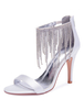 Weiße Hochzeitsschuhe Satin Open Toe Strass Knöchelriemen High Heel Sandalen