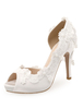 Weiße Hochzeitsschuhe Satin Peep Toe Spitze Detail High Heel Brautschuhe
