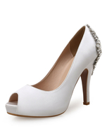 Weiße Hochzeitsschuhe Satin Peep Toe Strass High Heel Abendschuhe Damen Party Schuhe