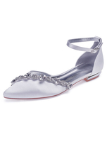 Weiße Hochzeitsschuhe Satin Spitze Strass Brautjungfer Schuhe Flache Brautschuhe