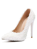 Weiße Hochzeitsschuhe Spitze Spitze Zehen Perlen High Heel Brautschuhe