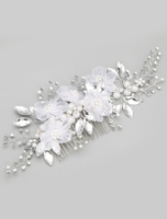 Weiße Imitation Perlen Blumen Hochzeit Kamm