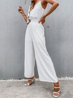 Weiße Jumpsuit-Träger Hals Ärmellose Rüschen Stretch-Spaghettiträger Polyester Straight Summer One Piece Outfit