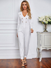 Weiße Jumpsuits für Damen Langarmknöpfe Polyester Straight Summer One Piece Outfit