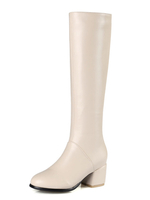 Weiße kniehohe Stiefel Damen Runde Zehe Chunky Heel Winterschuhe
