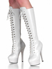 Weiße kniehohe Stiefel Frauen Plattform Schnüren Club Schuhe Sexy Stiefel