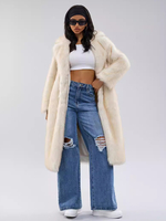 Weiße Kunstpelzmäntel mit Revers übergroße lange Winterjacke für Frauen 2025