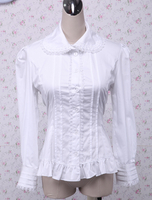 Weiße Langarm-Lolita-Baumwollbluse mit Rüschen
