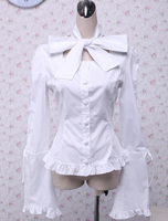 Weiße Langarm-Lolita-Baumwollbluse mit Spitze