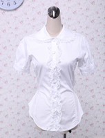 Weiße Lolita-Baumwollbluse mit Spitze und Schleife