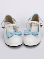 Weiße Lolita klobige Heels Schuhe blau Bögen Runde Schnalle Riemchen