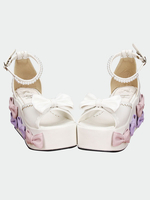Weiße Lolita Sandalen hohen Plattform Bögen Perlen Decor Riemchen