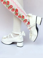 Weiße Lolita Schuhe klobige Ferse Bogen süße Lolita Pumps Schuhe