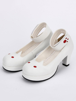 Weiße Lolita Schuhe Runde Spitze Bunny Muster niedrigen oberen Konus Lolita Schuhe