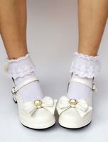 Weiße Lolita Schuhe Runde Spitze Chunky Heel Ankle Strap Bow Lolita Pumpen