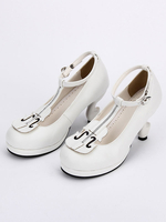 Weiße Lolita Schuhe Runde Spitze T Strap spezielle geformte Ferse Lolita Schuhe