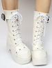 Weiße Lolita Stiefel Plattform Chunky Heel Lace Up Schnalle Runde Zehe Reißverschluss Lolita kurze Stiefel mit Tülle
