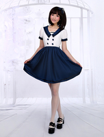 Weiße Marineblau Lolita einteiliges Kleid Sailor Style kurze Sleevs