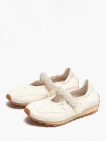 Weiße Mary Jane Sneakers Runde Zehen Perlen Slip On Freizeitschuhe