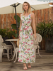 Weiße Maxi-Kleider ärmelloses Blumen-gedrucktes Juwel-Hals-Schnürung geknotetes Polyester langes Kleid
